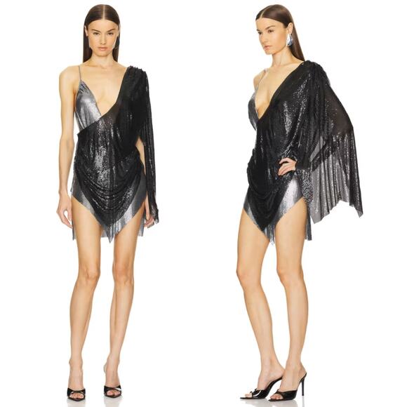 Michael Costello x REVOLVE | Evangeline Mini Dress in Black & Pewter M w/ Tags - Picture 2 of 13
